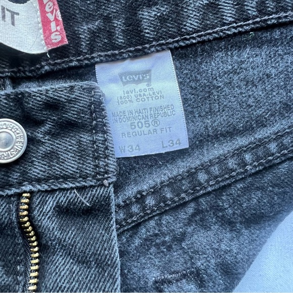 Levi's Mens 505 Regular Fit Black Denim Jeans Straight Leg Y2K Vtg Size 34x34 - Picture 7 of 9